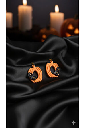 Nocturna Bloom El Yapımı Polimer Kil Küpe – Halloween Konsept Turuncu Siyah Çiçek Tasarım