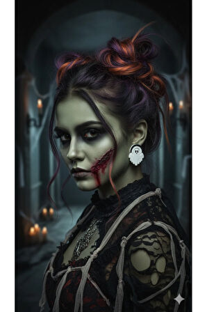 Boo Arc El Yapımı Polimer Kil Küpe – Siyah Beyaz Minimal Hayalet Tasarım