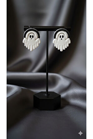 Boo Arc El Yapımı Polimer Kil Küpe – Siyah Beyaz Minimal Hayalet Tasarım