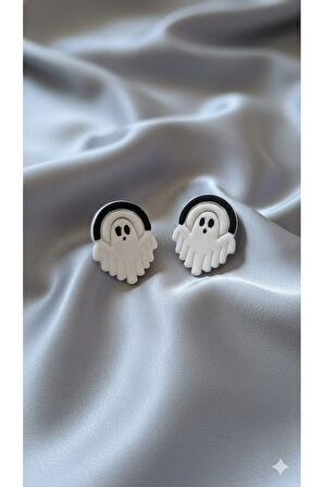 Boo Arc El Yapımı Polimer Kil Küpe – Siyah Beyaz Minimal Hayalet Tasarım