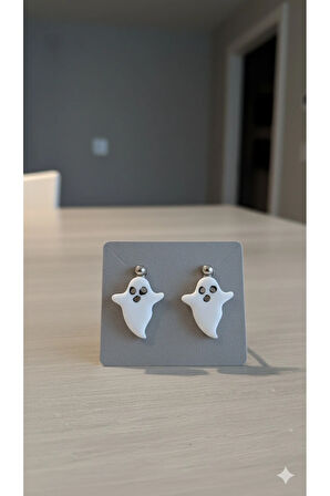 Classic Boo El Yapımı Polimer Kil Küpe – Sevimli Hayalet Tasarım – Alerji Yapmayan Çelik