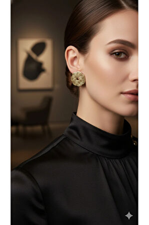 Soléna El Yapımı Polimer Kil Küpe – Altın Çiçek Form Tasarım – Zarif ve Şık Model