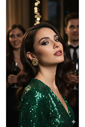 Soléna El Yapımı Polimer Kil Küpe – Altın Çiçek Form Tasarım – Zarif ve Şık Model