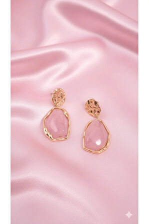 Rosalinda El Yapımı Polimer Kil Küpe – Pembe ve Altın Renkli Zarif Tasarım – Şık ve Modern Model