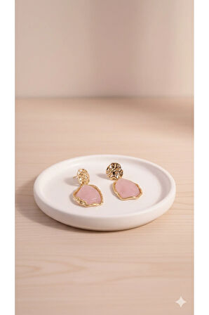 Rosalinda El Yapımı Polimer Kil Küpe – Pembe ve Altın Renkli Zarif Tasarım – Şık ve Modern Model