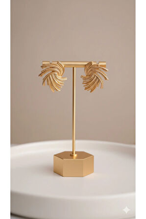 Orlène El Yapımı Polimer Kil Küpe – Altın Renkli Zarif Spiral Tasarım – Işıltılı ve Modern Model