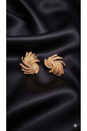 Orlène El Yapımı Polimer Kil Küpe – Altın Renkli Zarif Spiral Tasarım – Işıltılı ve Modern Model