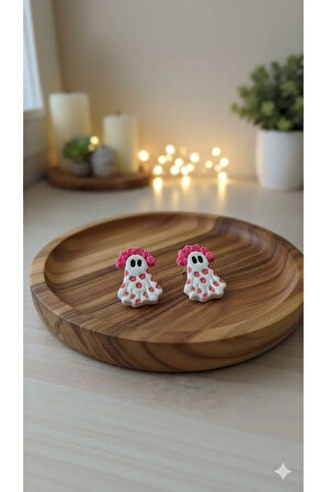 Blossom Boo El Yapımı Pembe Çiçekli Hayalet Küpe - Cadılar Bayramı Koleksiyonu