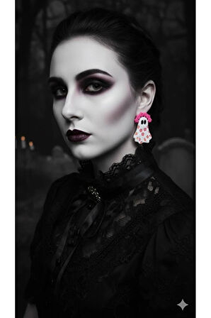 Blossom Boo El Yapımı Pembe Çiçekli Hayalet Küpe - Cadılar Bayramı Koleksiyonu