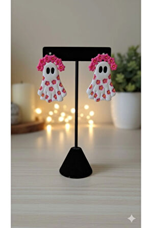 Blossom Boo El Yapımı Pembe Çiçekli Hayalet Küpe - Cadılar Bayramı Koleksiyonu