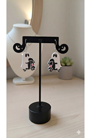 BooRide Motorcu Hayalet Tasarımlı El Yapımı Küpe – Cadılar Bayramı Temalı –