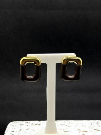 Gold Detaylı Kahverengi Küpe
