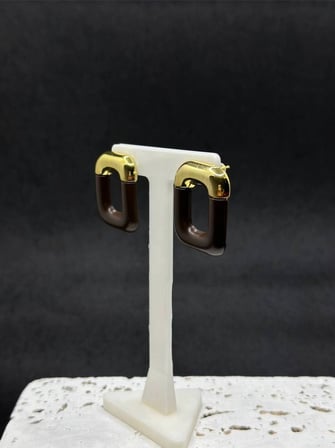 Gold Detaylı Kahverengi Küpe