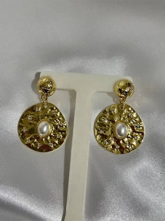 Vintage İnci Ve Zirkon Taş Detaylı Marka Model Küpe Gold