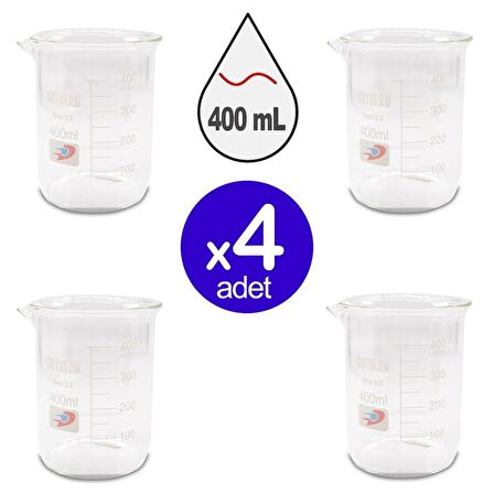 Dolar Kimya Cam Beher (Isotherm) | Kısa Form | 400 ml X 4 ADET