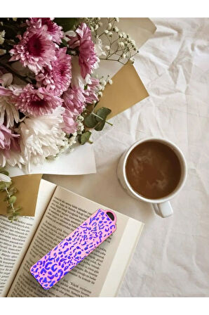 El Yapımı Polimer Kil Kitap Ayracı Mor Leopar Desenli Pembe Tasarım