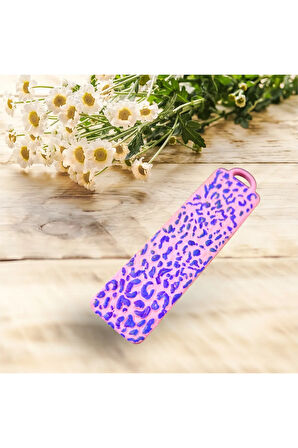 El Yapımı Polimer Kil Kitap Ayracı Mor Leopar Desenli Pembe Tasarım