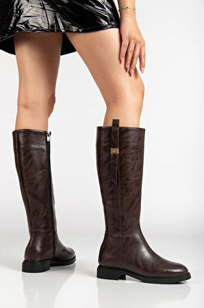 Suins Laby Model Fermuarlı Siyah Kahverengi Kadın Çizme