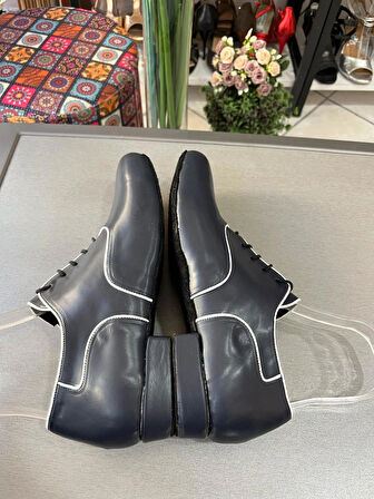 LACİVERT DERİ -BEYAZ BİYELİ ALFA ERKEK TANGO-DANS VE SALON AYAKKABISI