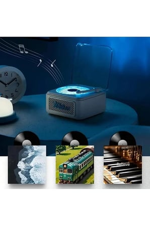 Nostalji Mini Plak Görünümlü Radyolu Bluetooth Hoparlör 3d Ses Dalgası Retro Müzik Plak Pembe