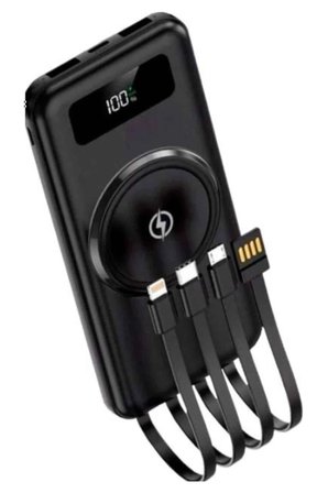Kablosuz Çoklu Şarj Girişli 10.000 Mah Kablolu Powerbank Taşınabilir