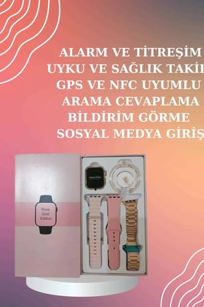 Yeni Nesil Pembe Dokunmatik Ekran Akıllı Saat Ve  Kulaklığı Kablosuz Bluetooth Kulaklık