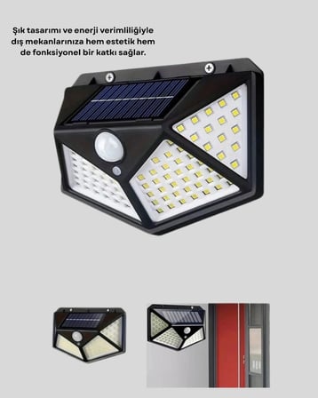 Güneş Enerjili Aydınlatma 100 Led Sensörlü Solar Dış Mekan Lamba
