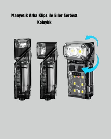 3’ü 1 Arada Led Far Şarj Edilebilir Sensörlü Manyetik 10 Saat Kullanım