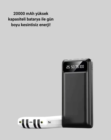 Led Işıklı 20.000mah Powerbank Lcd Gösterge Dahili Çoklu Kablo
