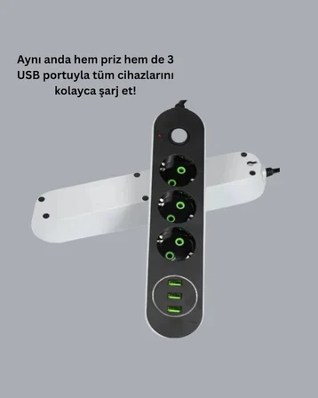 3 Usb Portlu Üçlü Priz Cxe103