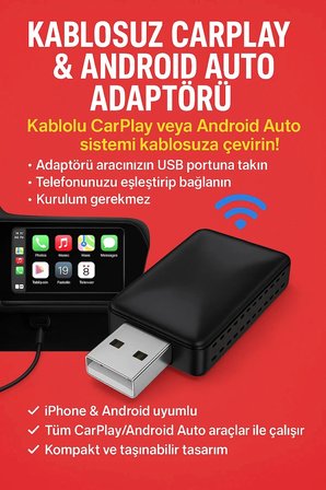 Kablosuz Carplay & Android Auto Adaptörü - Apple Ve Android Cihazlar İçin Evrensel Wireless Carplay Çevirici