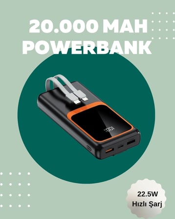 Dijital Ekranlı 20.000 Mah Powerbank | 22.5w Hızlı Şarj + Çoklu Bağlantı Seçeneği