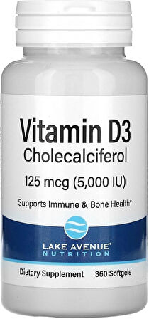 Lake Avenue Vitamin D3 Nutrition Vitamin D3 Immune System Bone Health 360 Softgels