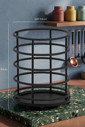 Spony Siyah Metal Kaşıklık – Mutfak Tezgah Üstü Organizer-Çok Amaçlı Düzenleyici 14 cm