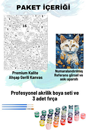 Sayılarla Boyama Seti Numaralı Tuval Fırça Boya 40x50 Cm Laleler ve Kedi