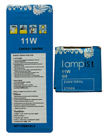 Lampist 11W 2700K (Sarı Işık) G9 Duylu Floresan Ampul