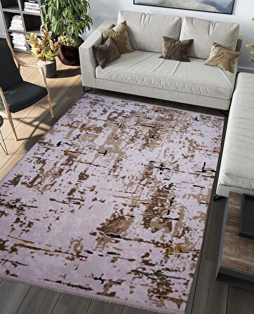 İpek Mekik Halı Lapena Kahve Ekru Modern Desenli Halı