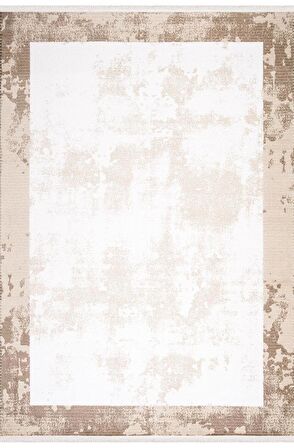 İpek Mekik Halı Lapena Kahve Ekru Eskitme Desenli Halı