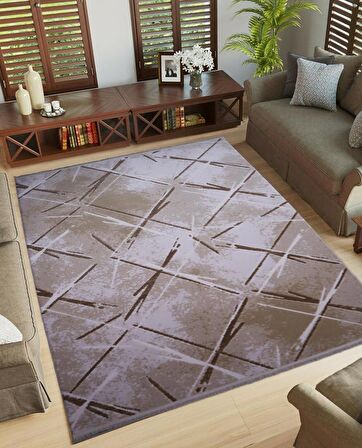 İpek Mekik Halı Lapena Kahve Ekru Modern Desenli Halı