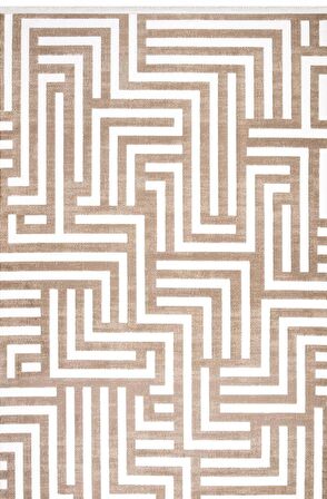 İpek Mekik Halı Lapena Kahve Ekru Çizgili Saçaklı Halı