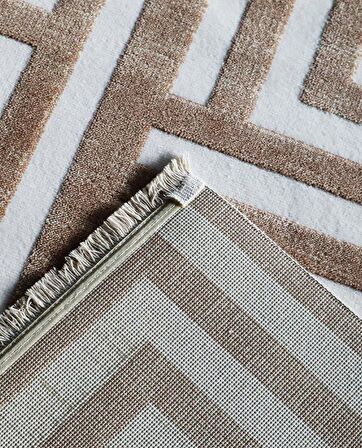 İpek Mekik Halı Lapena Kahve Ekru Çizgili Saçaklı Halı