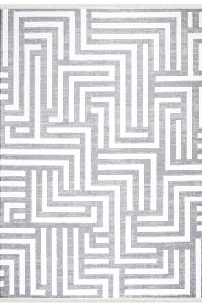 İpek Mekik Halı Lapena Gri Beyaz Geometrik Çizgili Halı