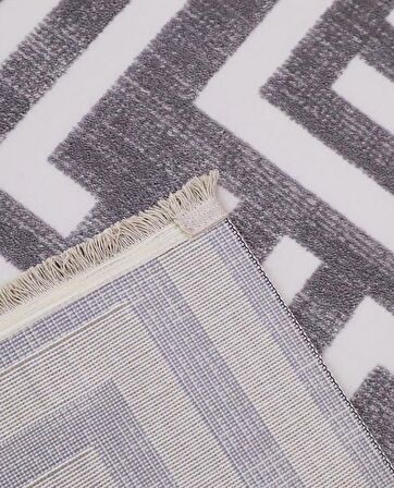 İpek Mekik Halı Lapena Gri Beyaz Geometrik Çizgili Halı