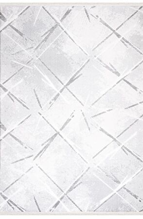 İpek Mekik Halı Lapena Gri Modern Saçaklı Halı