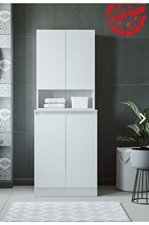 Lara Cd2 Çok Amaçlı Banyo Üst Dolaplı Çamaşır-kurutma Makinesi Dolabı Takımı - Parlak Beyaz