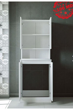 Lara Cd2 Çok Amaçlı Banyo Üst Dolaplı Çamaşır-kurutma Makinesi Dolabı Takımı - Parlak Beyaz