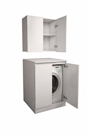Lara Cd7 Çok Amaçlı Banyo Üst Dolaplı Çamaşır Makinesi Dolabı Takımı