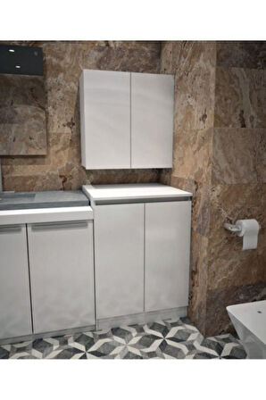 Lara Cd7 Çok Amaçlı Banyo Üst Dolaplı Çamaşır Makinesi Dolabı Takımı