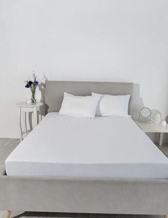 Düz Beyaz Lastikli %100 Pamuk Çift Kişilik Çarşaf,83 Tel