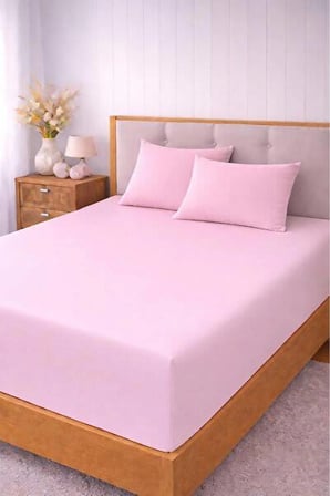 Pembe Çift Kişilik Lastikli Çarşaf Açık Pembe